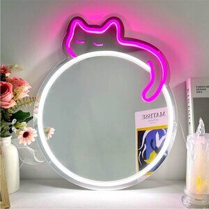Neon Cat Mirror Resting Lounging Kitty Cat Animal LED Neon Party Light Wall Deco